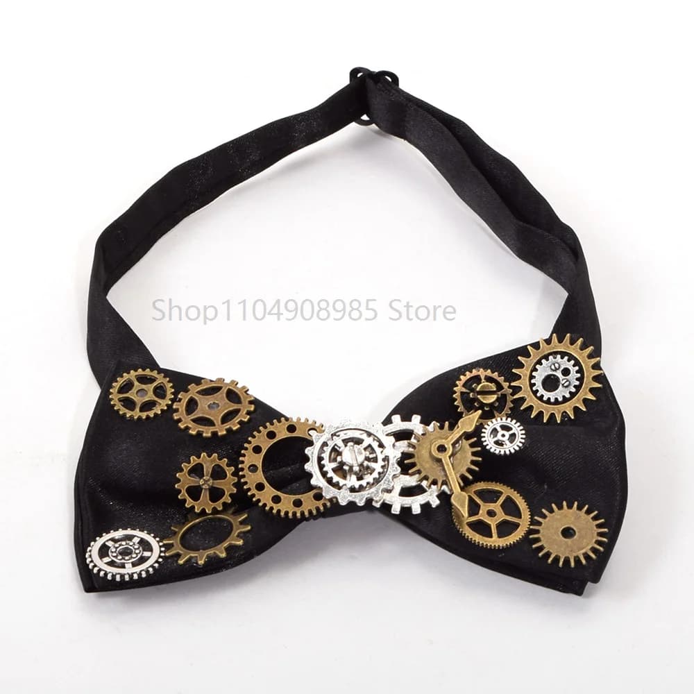 Accessoires de Costume avec nœud papillon Steampunk noir, cravate Vintage victorienne pour hommes, é