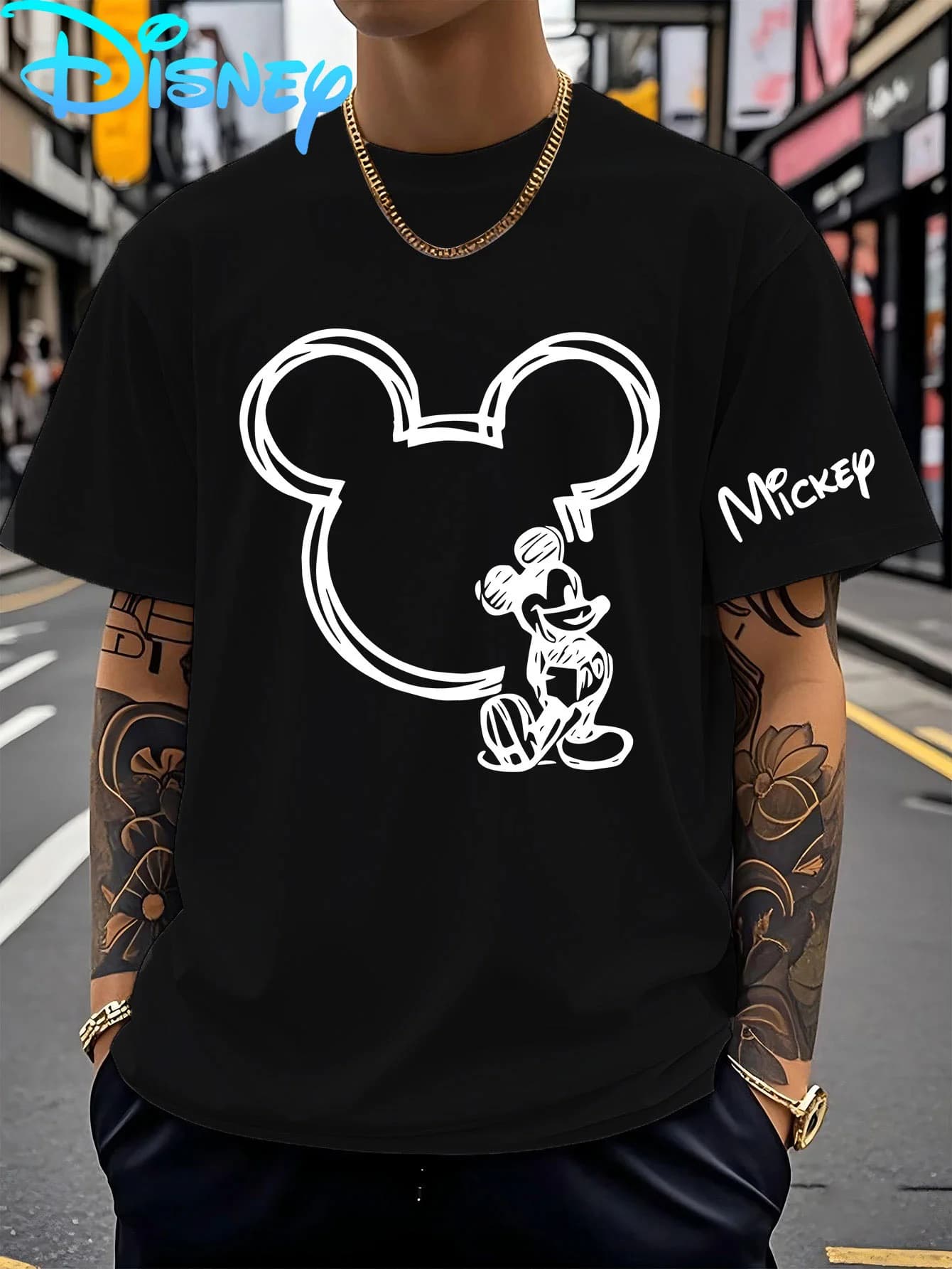 T-shirt unisexe Disney Classic Mickey Mouse Pose, Streetwear décontracté, tendance, surdimensionné, 