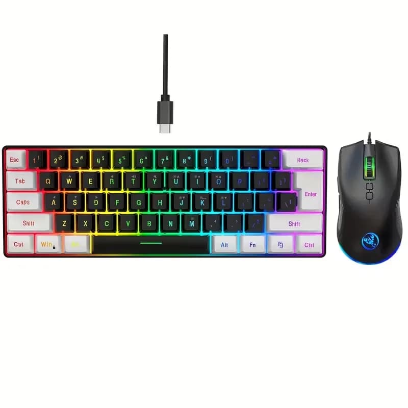 Mini ensemble clavier et souris filaires 60 % avec 61 touches, capuchons de touches moulés par injec