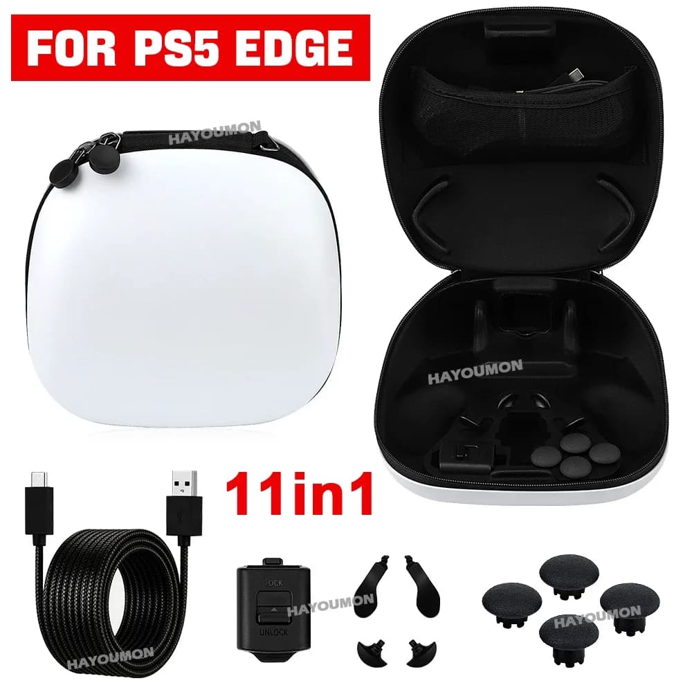 Sac de transport 11-en-1 pour manette PS5 EDGE, palettes arrière métalliques, câble de charge tressé