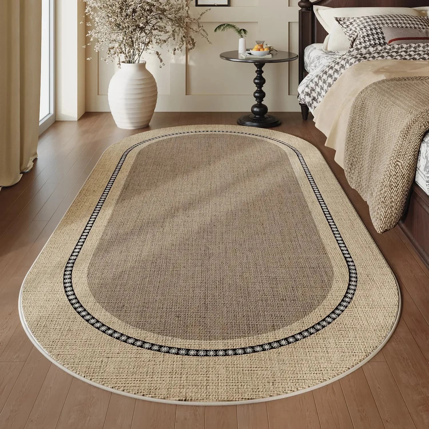 Tapis minimaliste VIKAMA en tissu, antidérapant, lavable, épais, de forme ovale, pour la décoration 