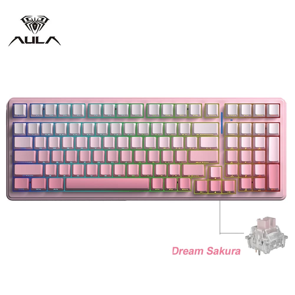 Aula-Clavier mécanique de jeu F99, 3 modes, 2.4g, sans fil, Bluetooth, filaire, échange à chaud, joi