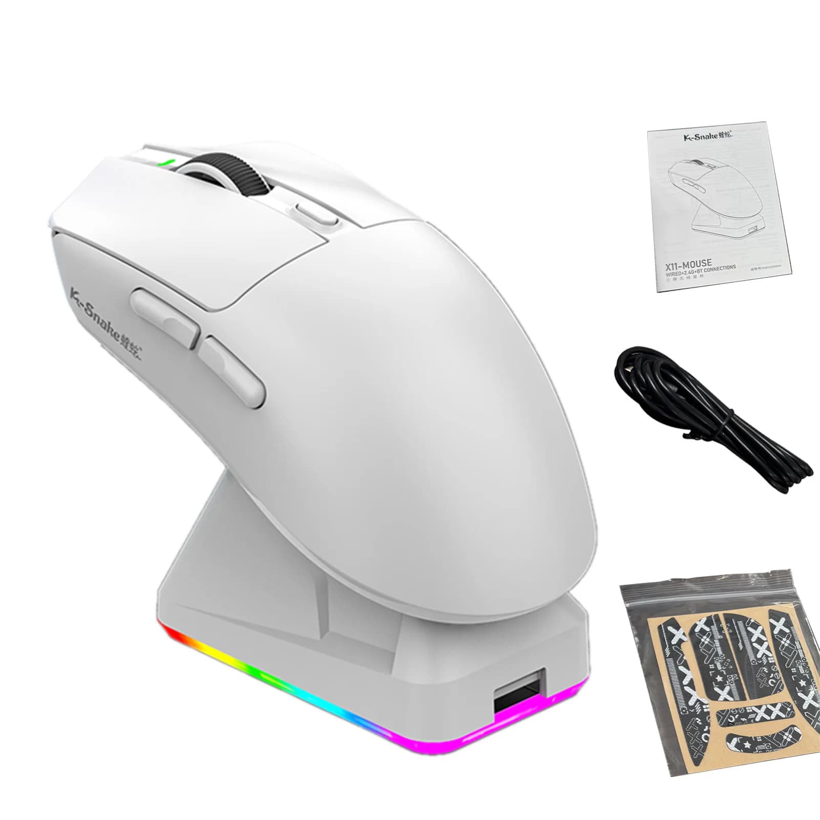 Souris de jeu légère avec éclairage RGB, connexion trois modes et base de charge sans fil – Souris s