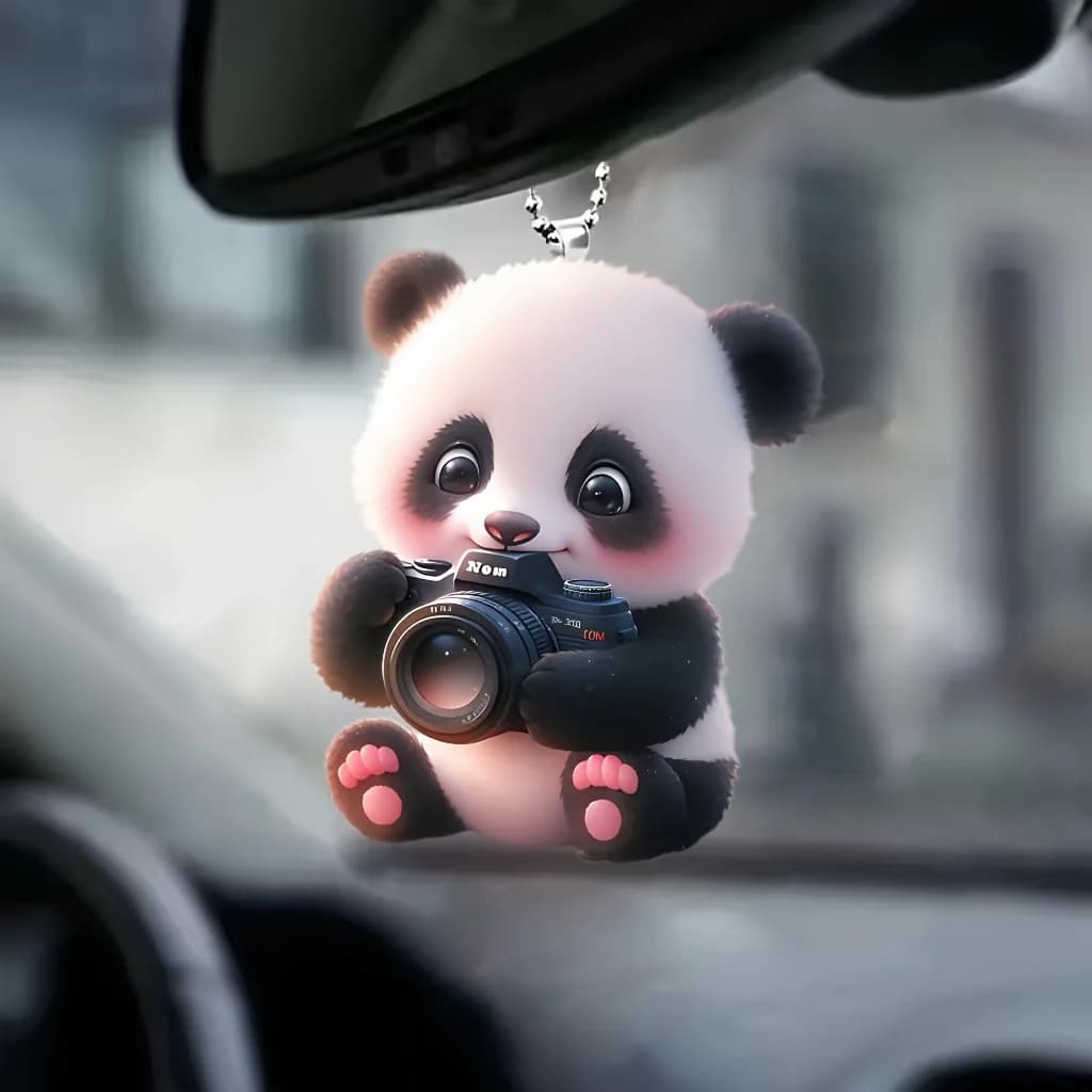 Panda caméra 2D plat acrylique pendentif porte-clés mignon dessin animé Panda bébé ornement breloque