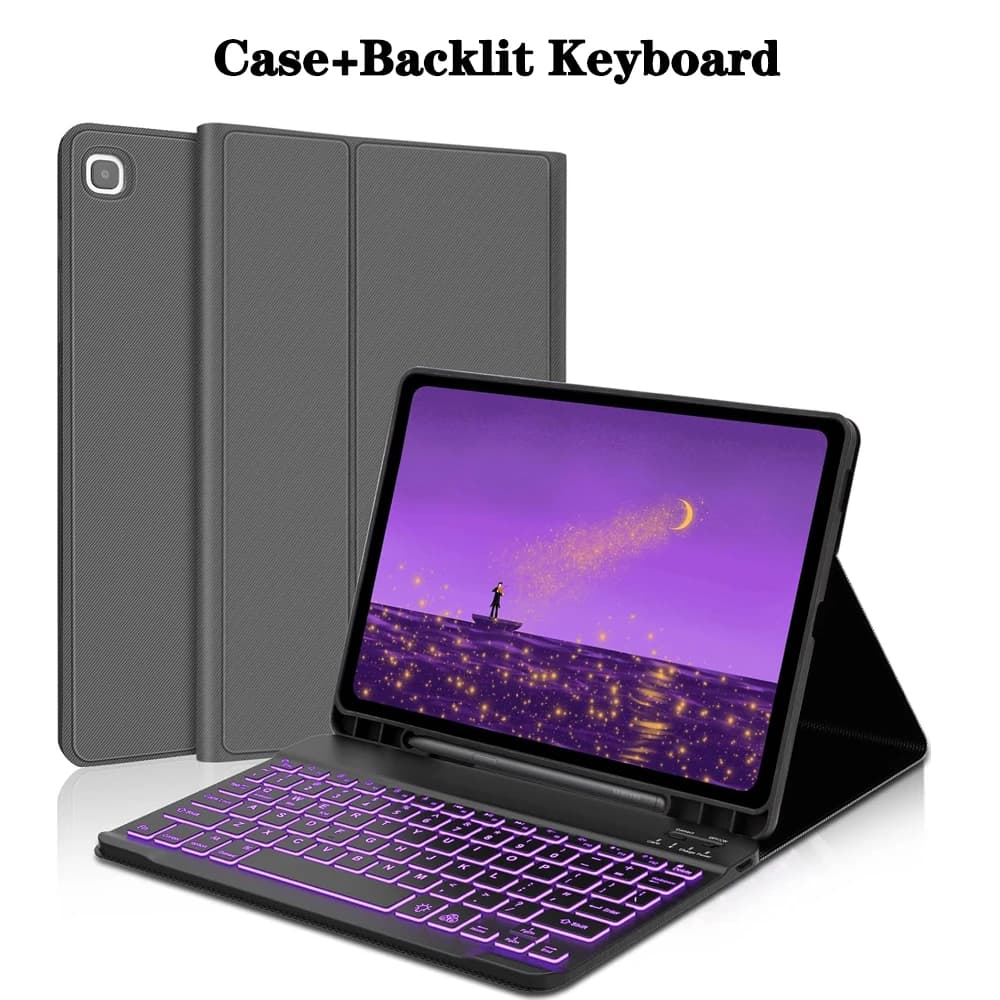 Coque pour Samsung Galaxy Tab S6 Lite 10,4 pouces, rétroéclairage intelligent 7 couleurs et clavier 