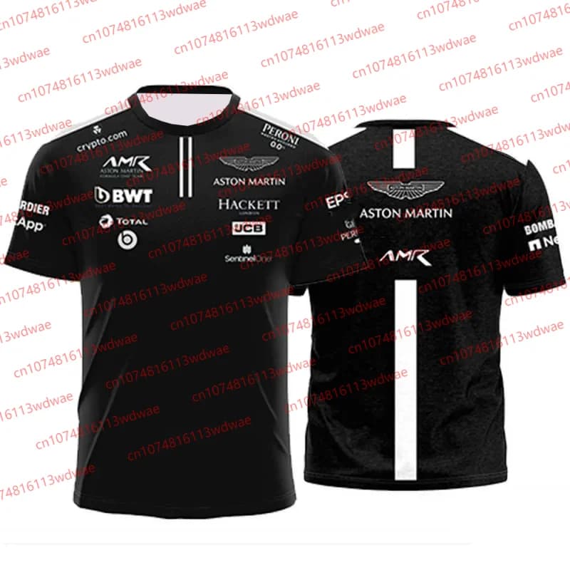 T-shirt à manches courtes avec imprimé de l'équipe Aston Martin Racing, haut de sport décontracté un