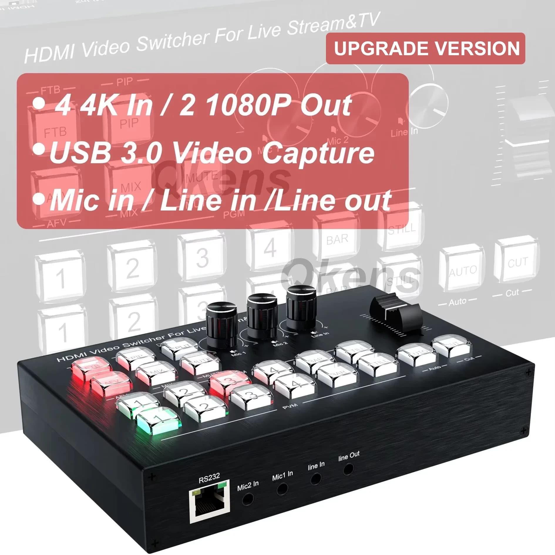 Commutateur vidéo HDMI 4K 4 canaux pour diffusion en direct, streaming, production, centre commercia