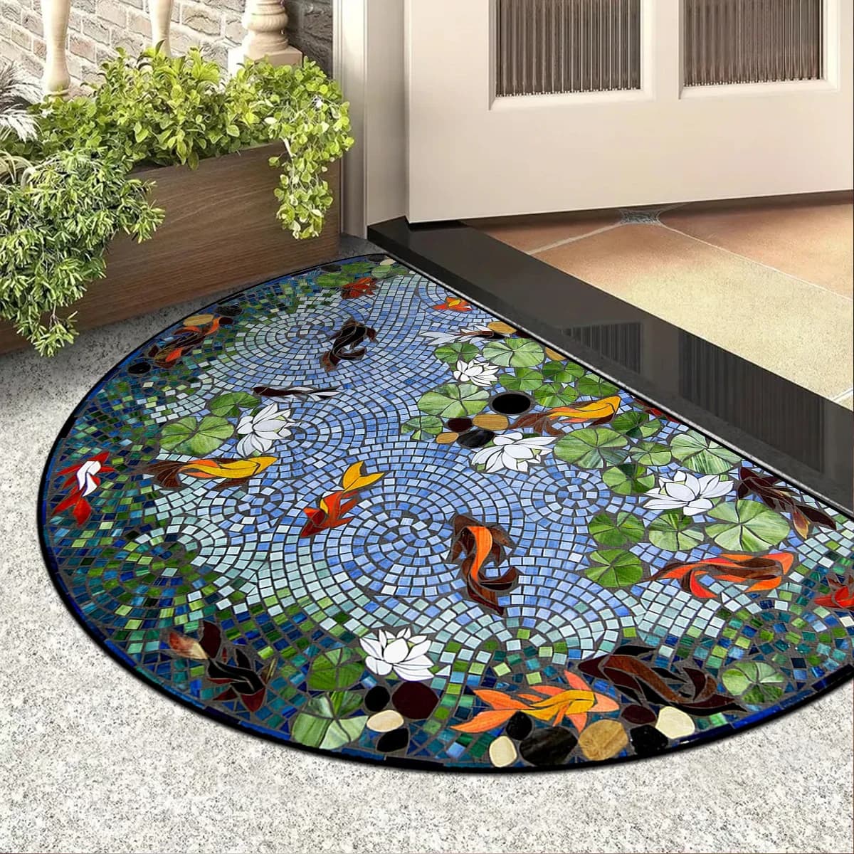 Tapis de porte d'entrée Tapis semi-circulaire Tapis extérieur Paillasson d'entrée de maison Cour Jar