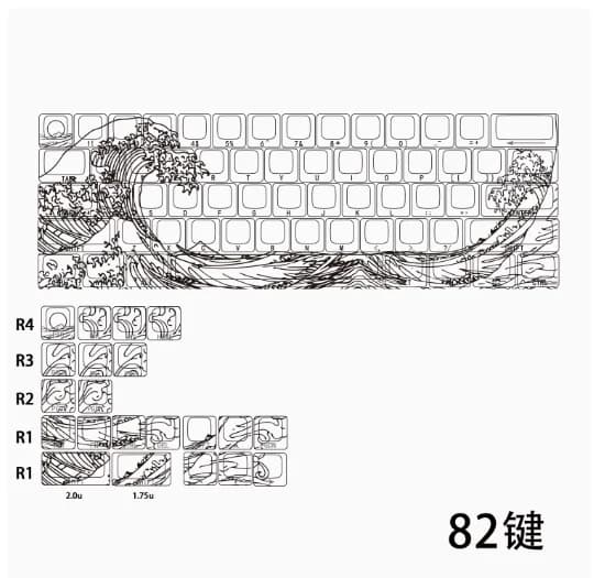 Capuchons de touches thème Vague Marine Noir/Blanc Anime PBT Profil Cherry Personnalisés Translucide