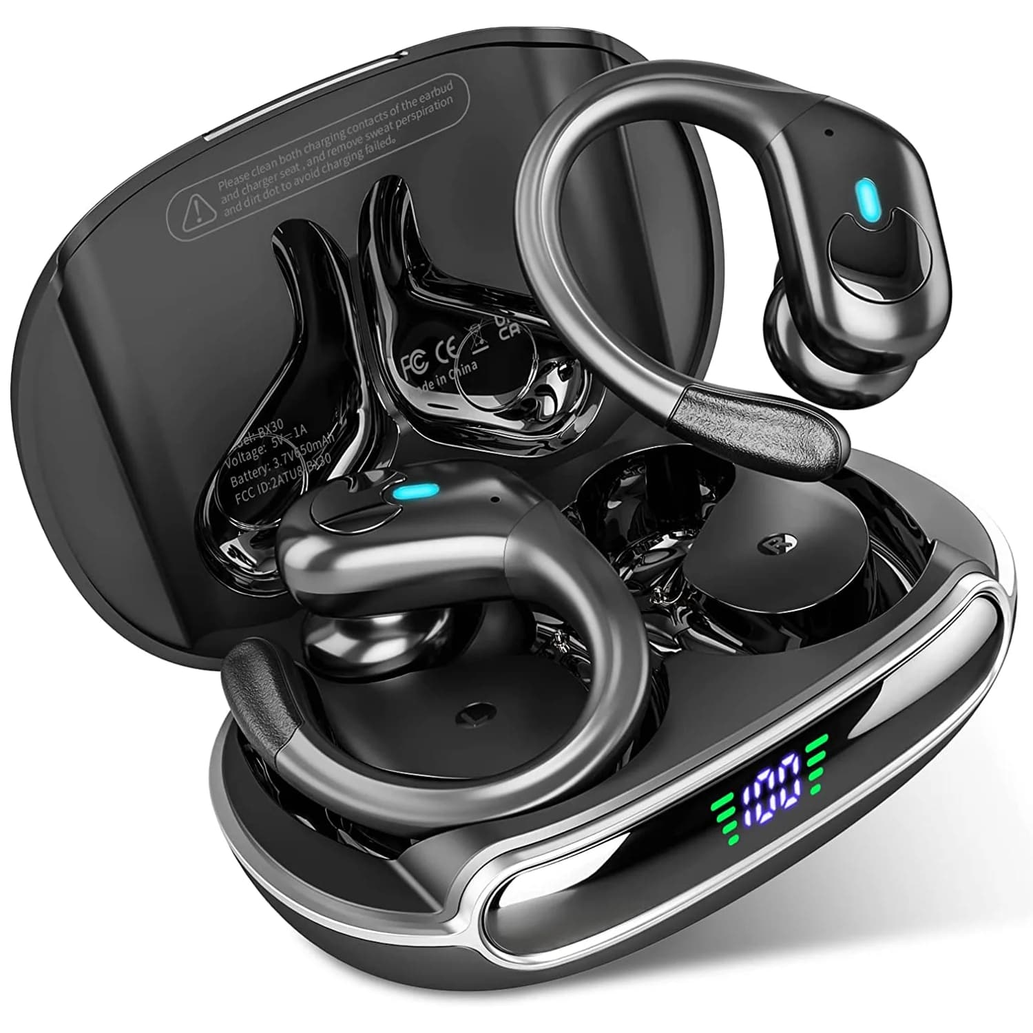 Écouteurs BX30 TWS Bluetooth 5.3 sans fil, écouteurs sportifs avec affichage numérique LED, son stér