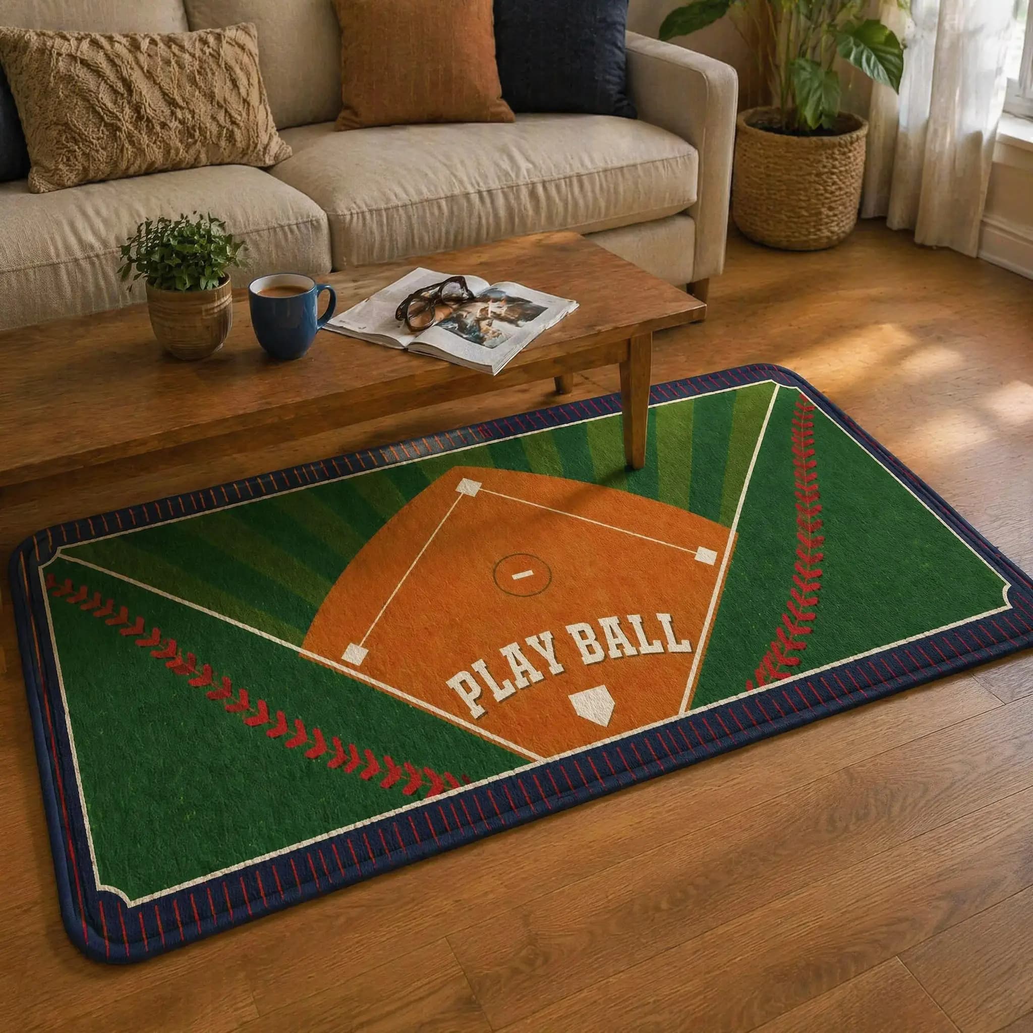 Tapis de sol imprimé Play Ball, tapis de sol antidérapant et imperméable, tapis lavable et résistant