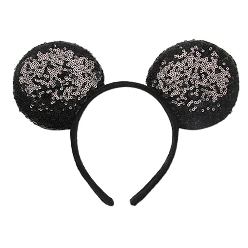 Serre-têtes Oreilles de Souris Noires et Roses avec Nœud, Bandeaux à Paillettes pour Fête, Décoratio