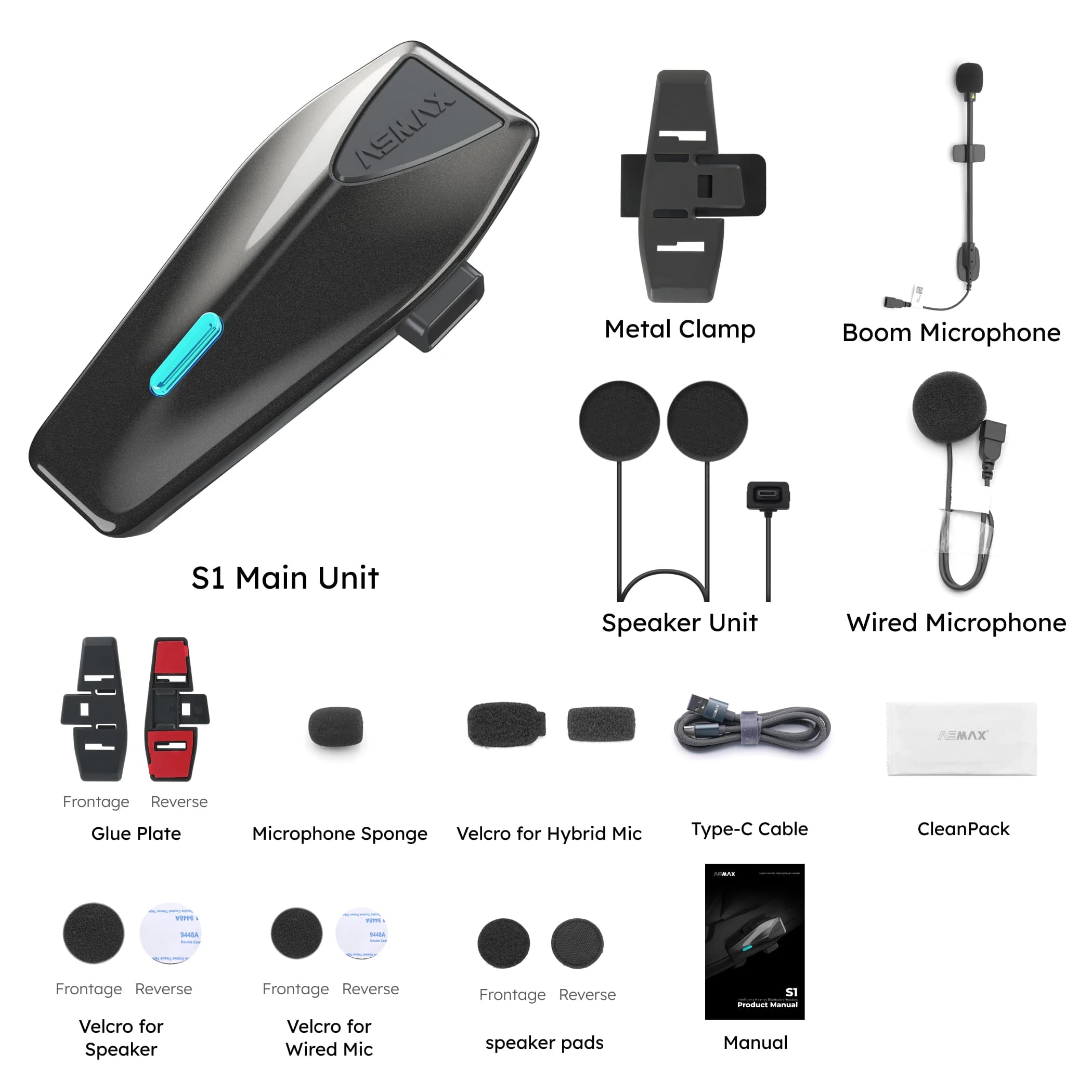 ASMAX S1 casque de moto Bluetooth talkie-walkie Oreillette Bluetooth l's avec Commande Vocale pour M