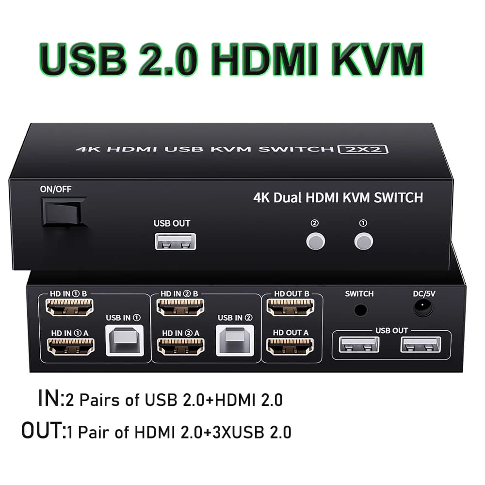 Commutateur KVM HDMI double moniteur 2X2 USB 3.0/2.0 4K 60Hz commutateur KVM HDMI à affichage étendu