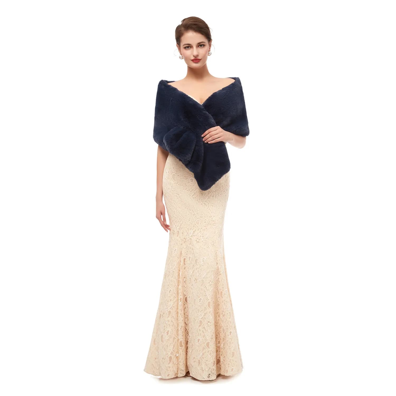 Châle en Fausse Fourrure pour Femme, Blouson de Mariage Bleu Marine, Manteau de ix