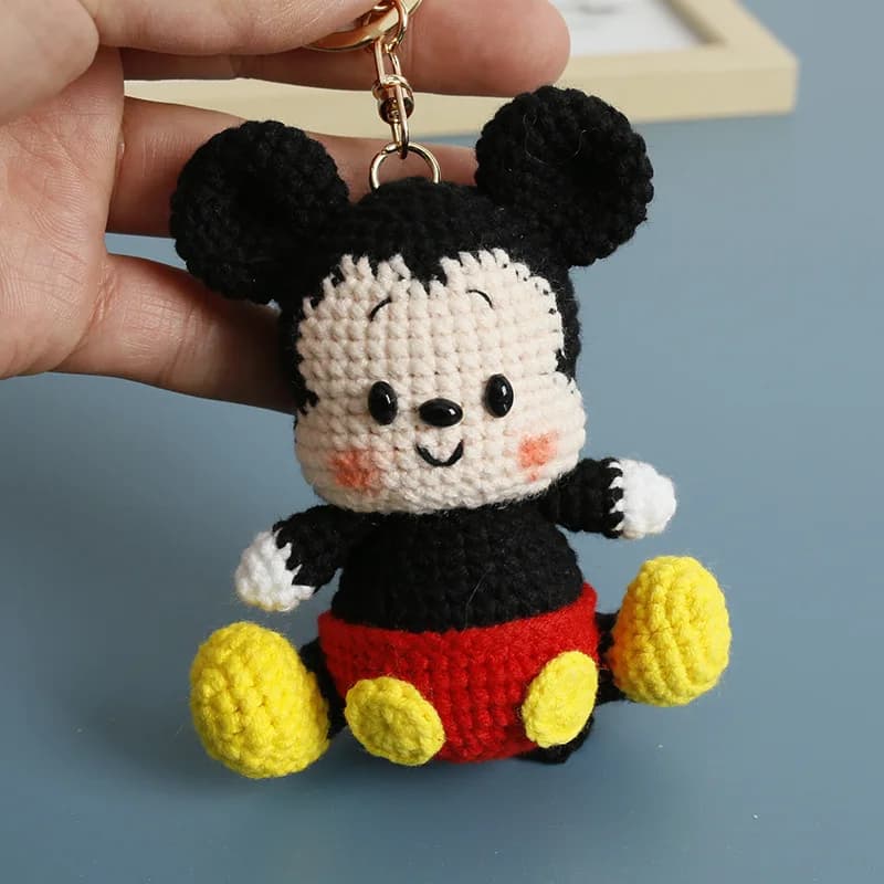 Porte-clés en peluche Mickey Mouse tricoté au crochet de 8 cm, petits pendentifs pour sacs à dos, ca