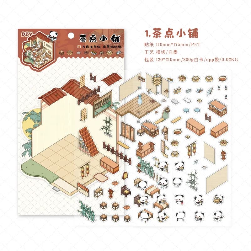 Mr. Paper, paquet d'autocollants d'aménagement paysager de maison 3D sur le thème du panda de style 