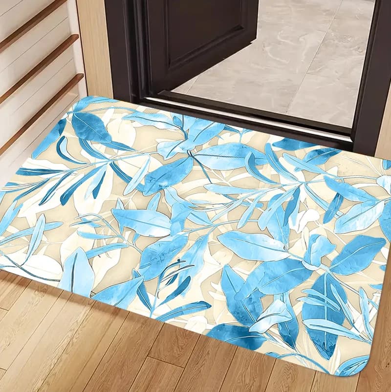 Tapis imprimé de fleurs et de plantes de style nordique, paillasson rétro à motif végétal vert, tapi