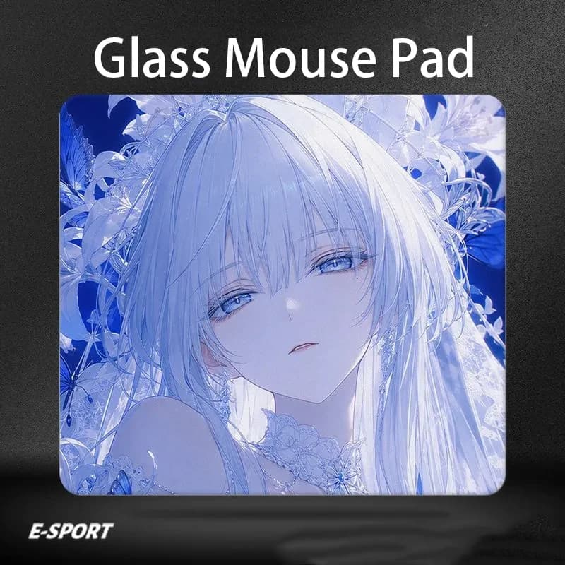 Tapis de souris de jeu en verre, motif fille anime japonaise bleue, pour surface photovoltaïque dure