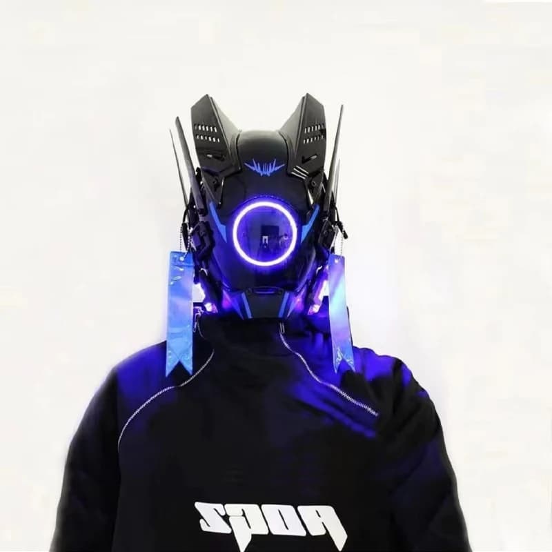 Masque de casque nouveau Cyberpunk samouraï Robot Tech Shinobi spécial Punk Techwear avec lumière LE