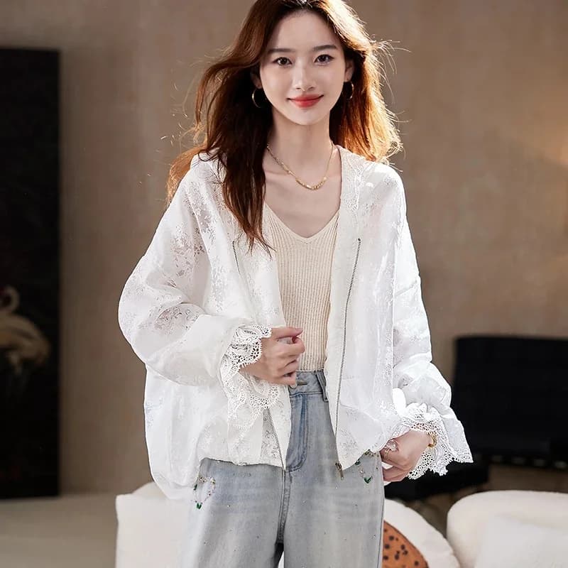 Manteau en dentelle à capuche et manches chauve-souris pour femmes, élégant, décontracté, polyvalent