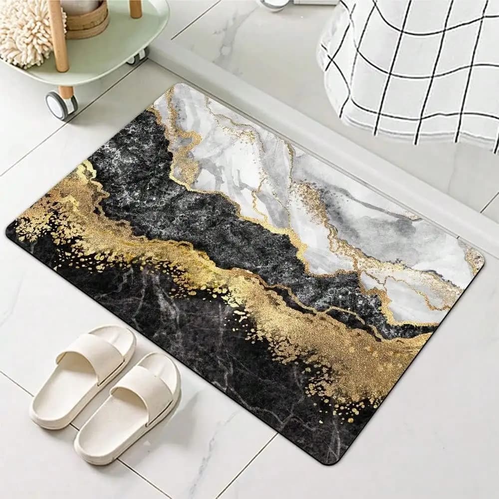 Tapis de luxe moderne en feuille de veine d'or de marbre, antidérapant, facile à nettoyer, décoratio