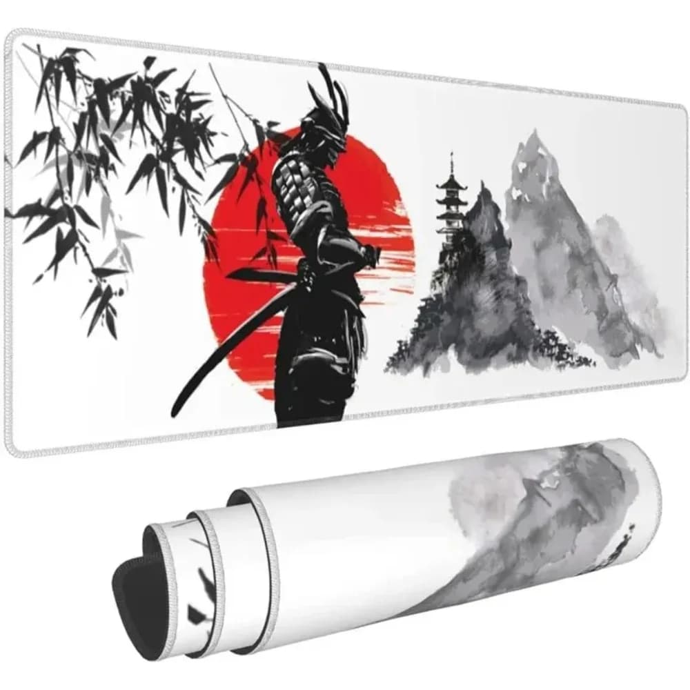 Tapis de bureau japonais Samurai Tree & Sun - Tapis de souris de jeu oriental XXL, tapis pour ordina
