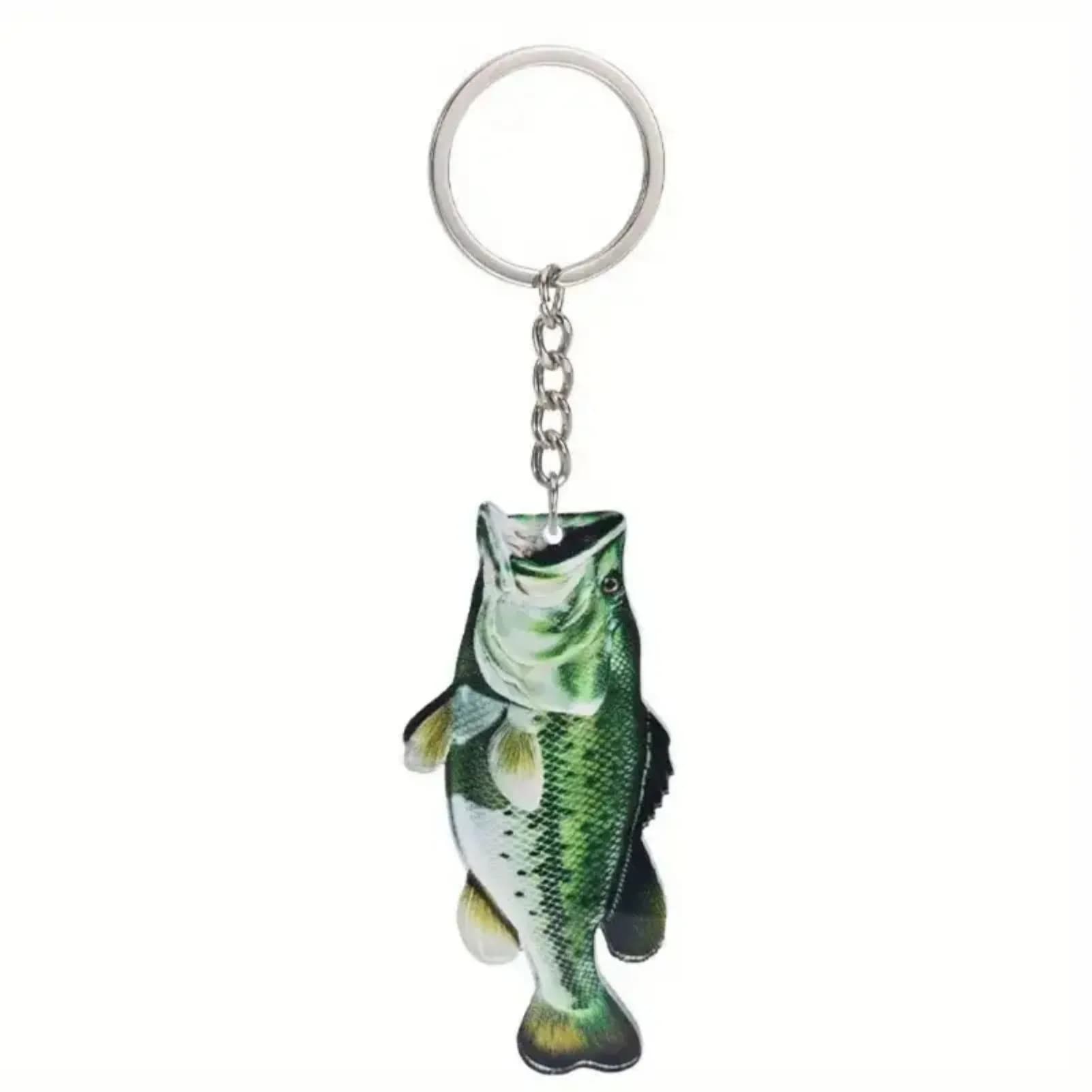 Porte-clés poisson en acrylique 2D pour hommes et femmes, pendentif de sac de voiture, pêcheur océan