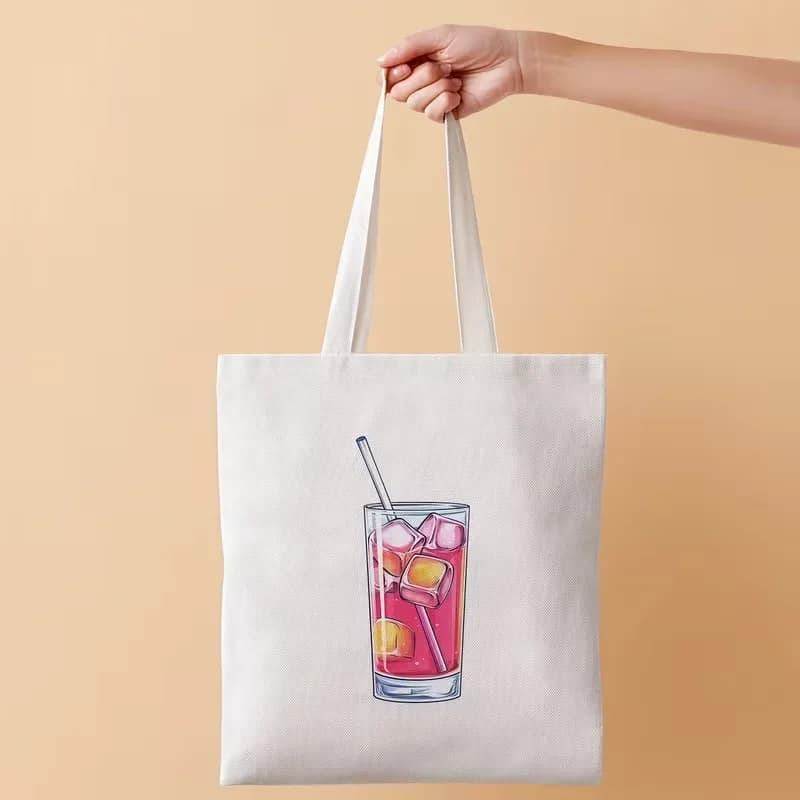 Sac fourre-tout en toile imprimé tranches de citron, motif dessin animé mignon, pour boisson fraîche