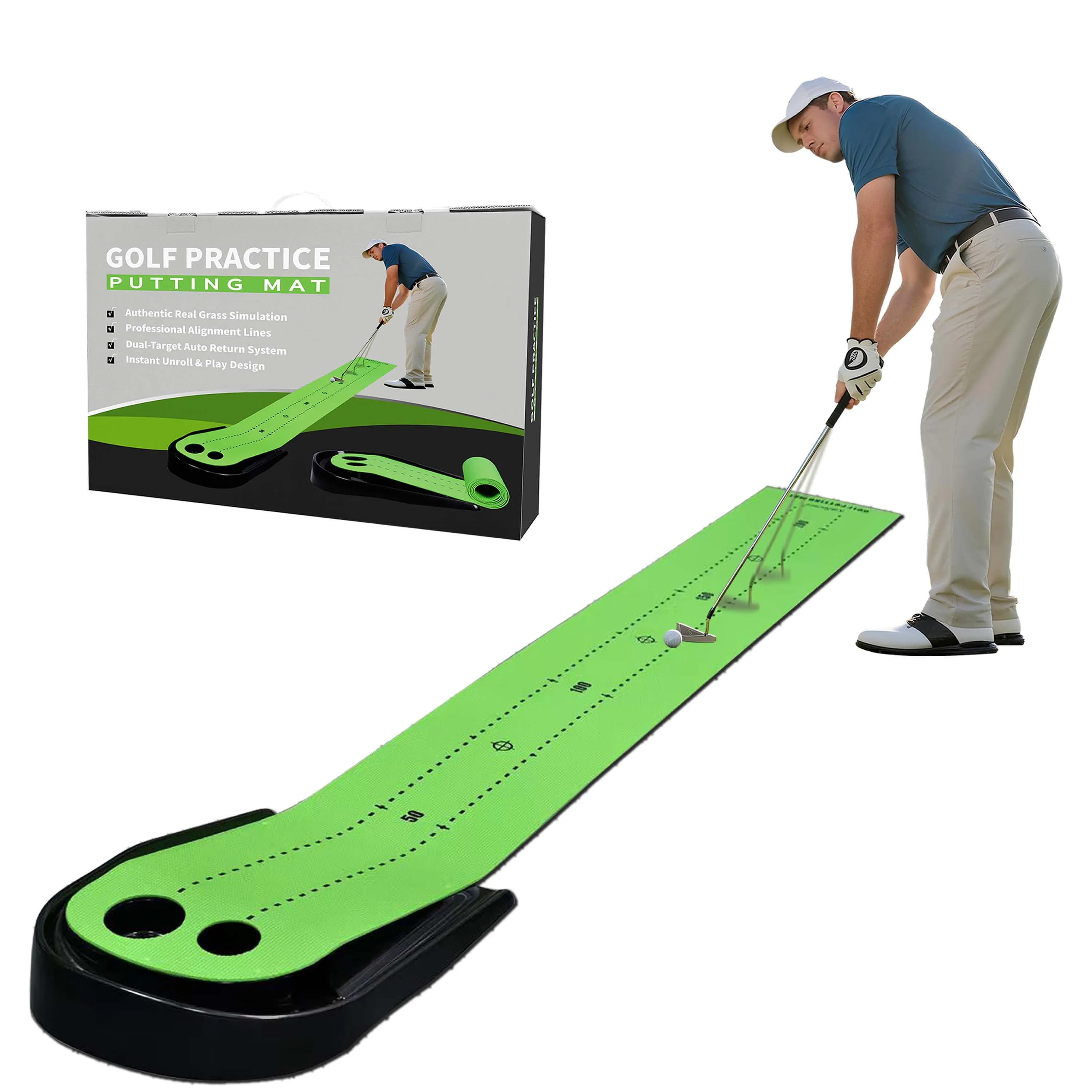 Tapis de putting avec retour automatique de balle, tapis d'entraînement de golf avec marquages d'ali