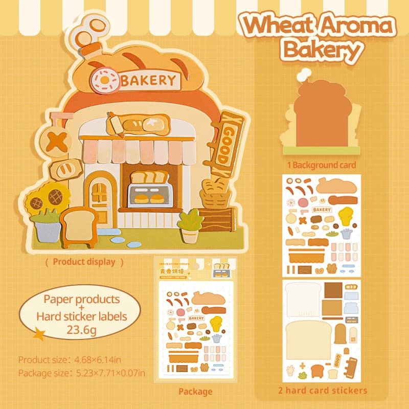 4 feuilles d'autocollants rigides « Cute Bakery & Milk Tea Shop », autocollants décoratifs pour scèn