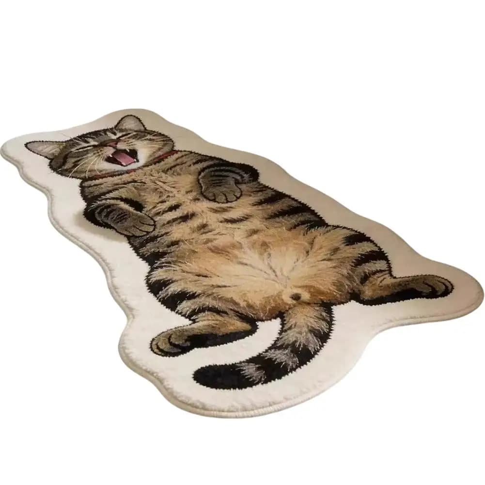 Tapis irrégulier en forme de chat mignon, tapis de sol en polyester doux et moelleux, tapis décorati
