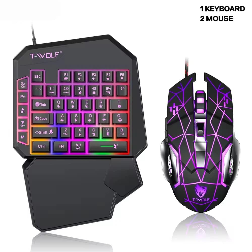 Ensemble clavier et souris de jeu mobiles filaires USB 2 en 1, une main