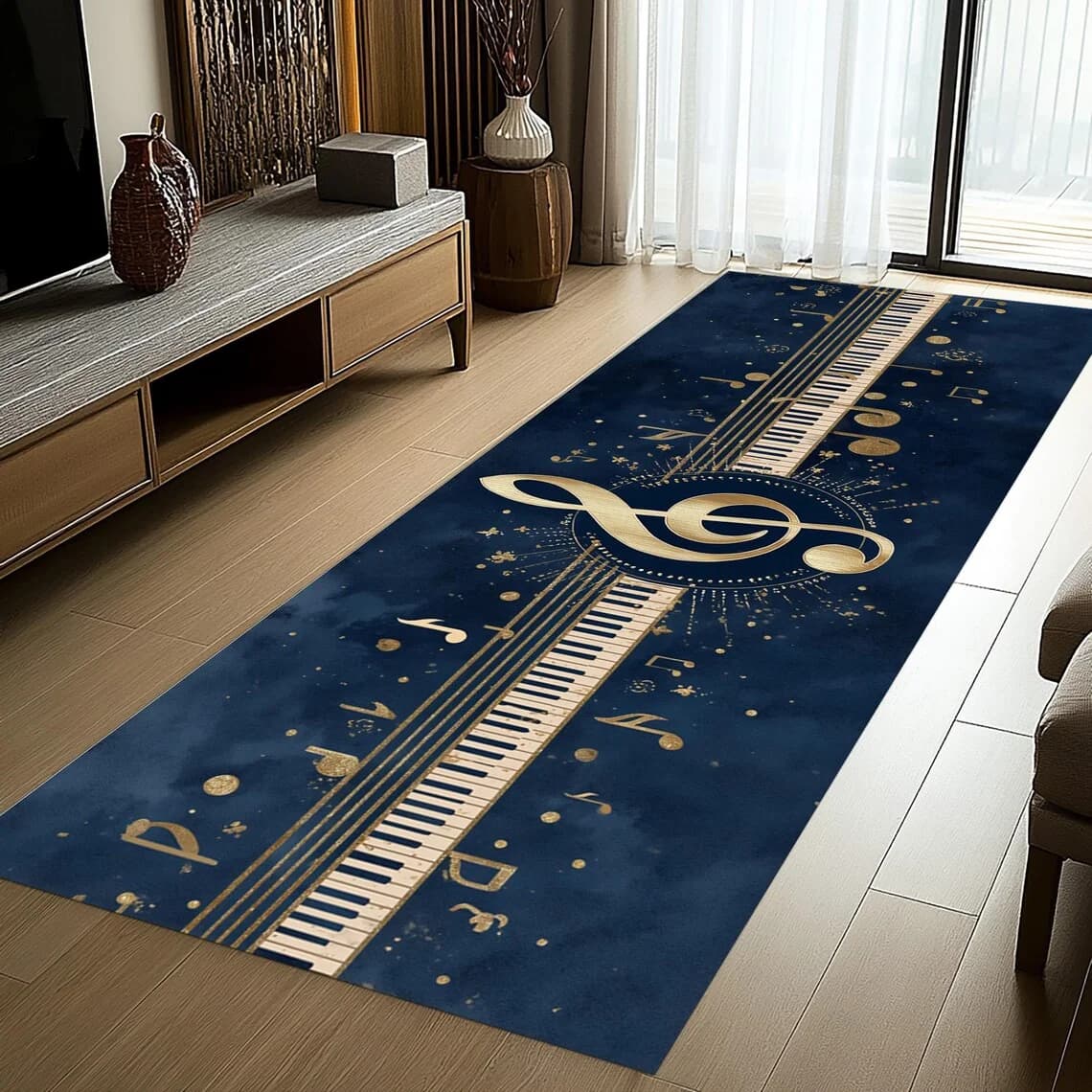 Tapis de couloir à motifs de touches de piano et notes musicales, antidérapant, noir et blanc, pour 