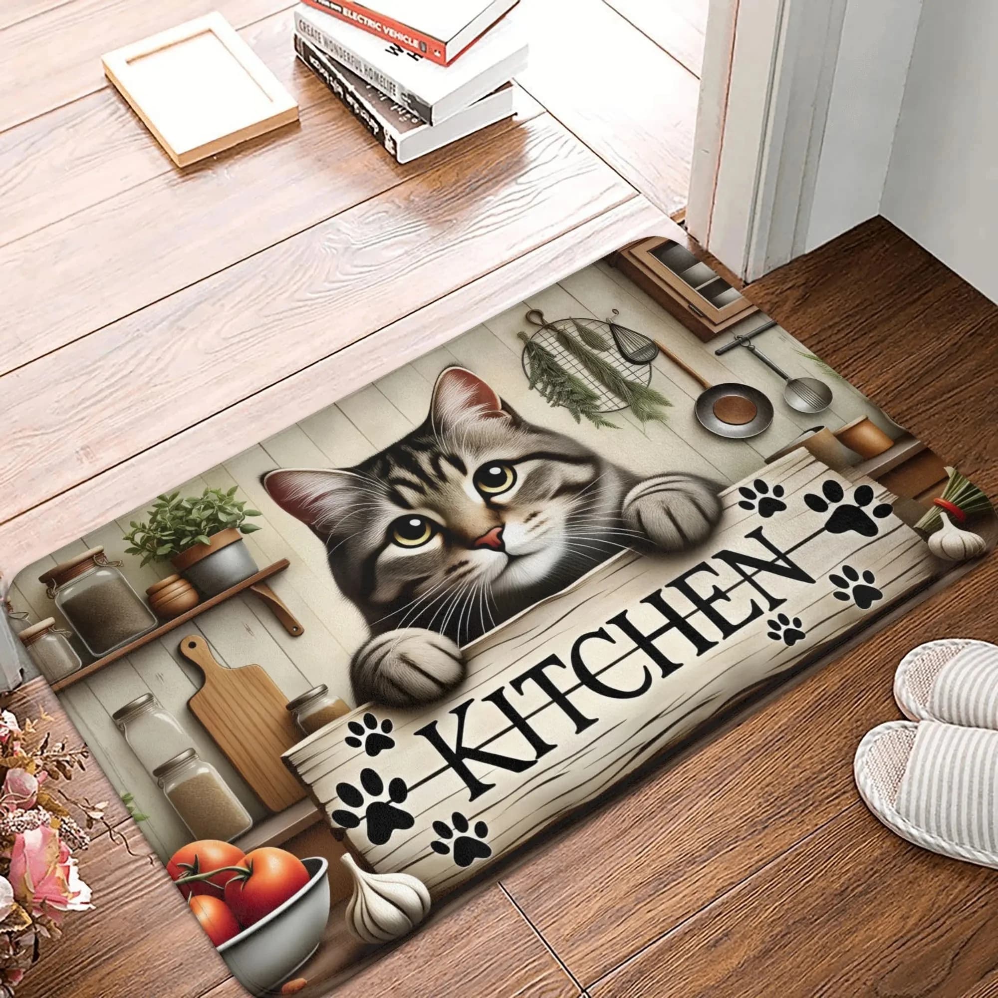 Le tapis de porte à thème Kitten est antidérapant et facile à nettoyer, les décorations pour la mais