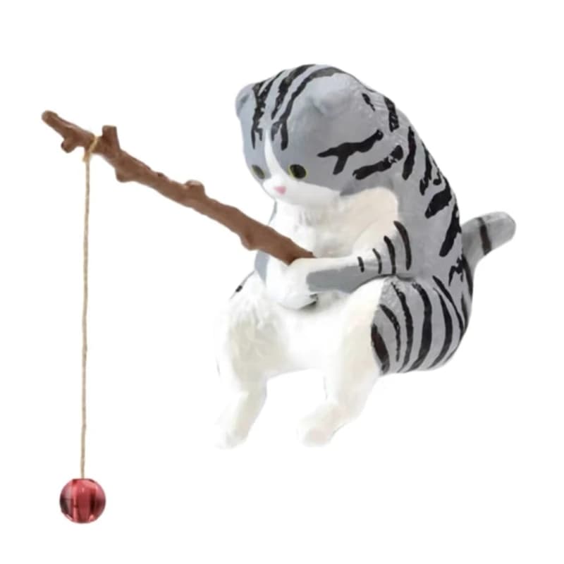 Ornements de chat de pêche, décoration d'aquarium, figurine en résine 85LC