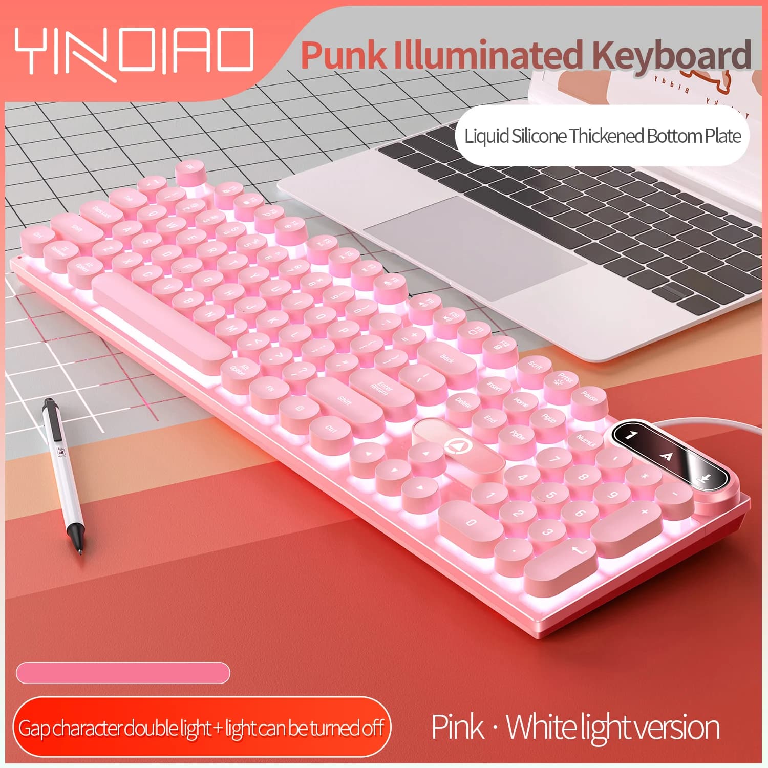 Machine à écrire ronde 104 touches clavier de jeu clavier filaire couleur correspondant rétro-éclair