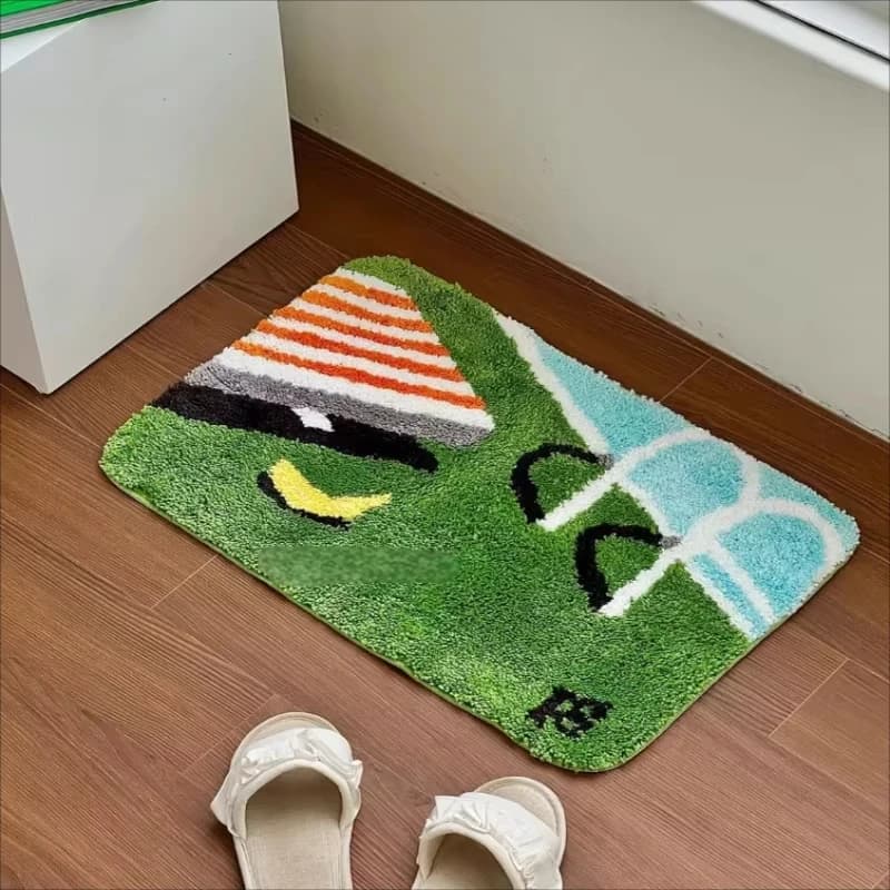 VIKAMA Tapis de dessin animé bleu sarcelle, tapis de sol confortable pour chevet, paillasson absorba