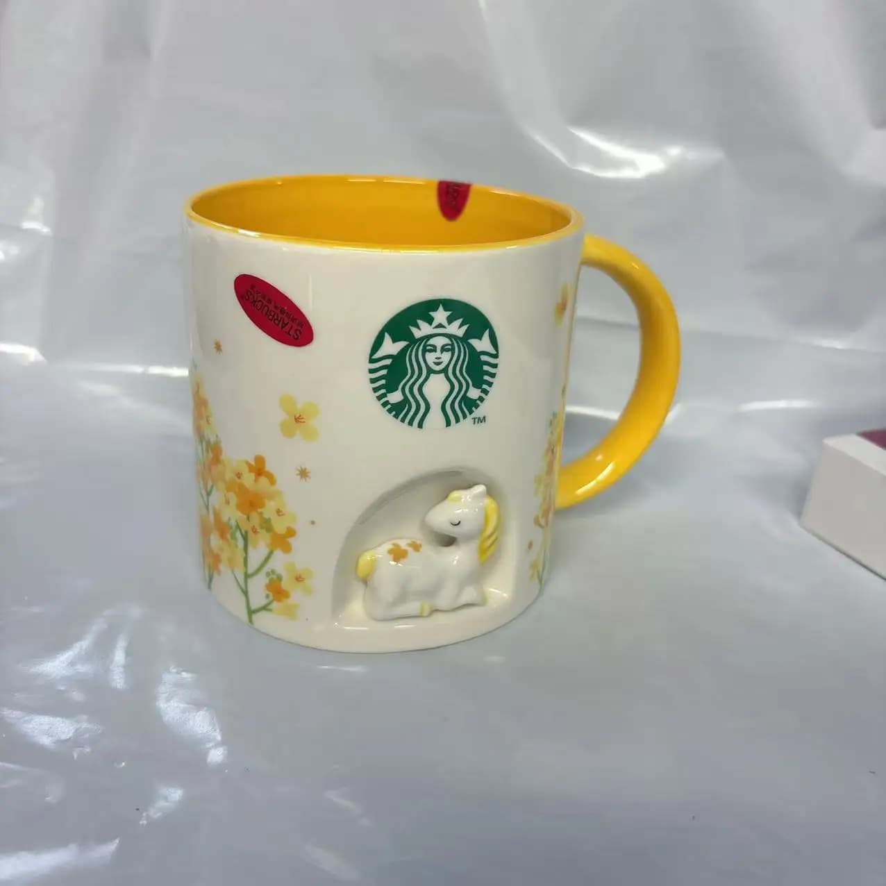    Mug en céramique Starbucks 355 ml avec figurine de poney 3D, imprimé Osmanthus jaune, café 	 Gob