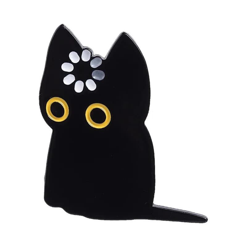 Broche en émail en métal motif chat noir mignon de dessin animé, broche chaton mignon, accessoire de