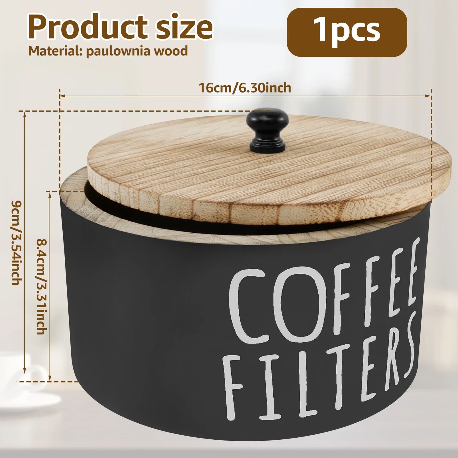 Porte-filtre à café avec couvercle, filtre à café en bois, conteneur de stockage de papier, sachet d