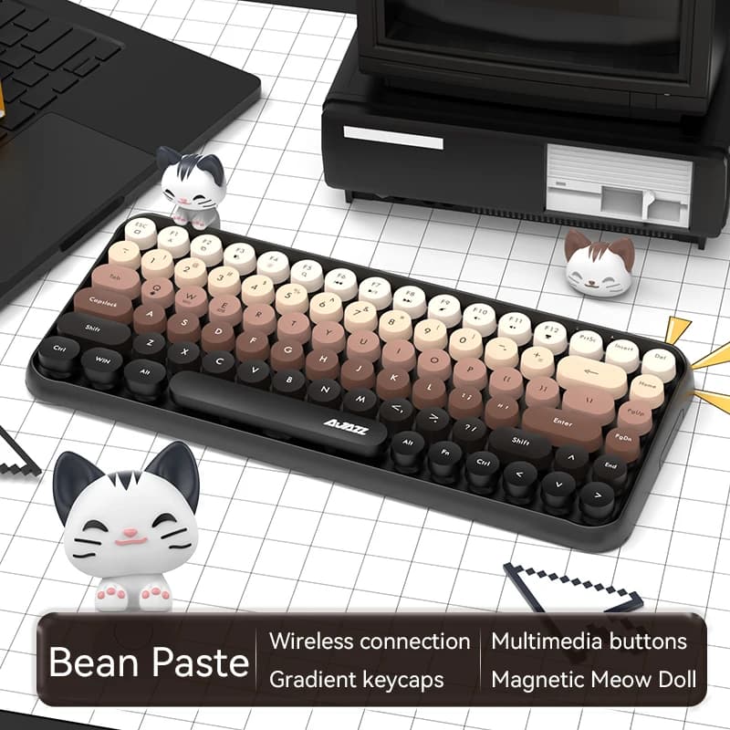 Clavier sans fil BT AJAZZ 308i, clavier compact rétro à 84 touches rondes, clavier de jeu pour ordin
