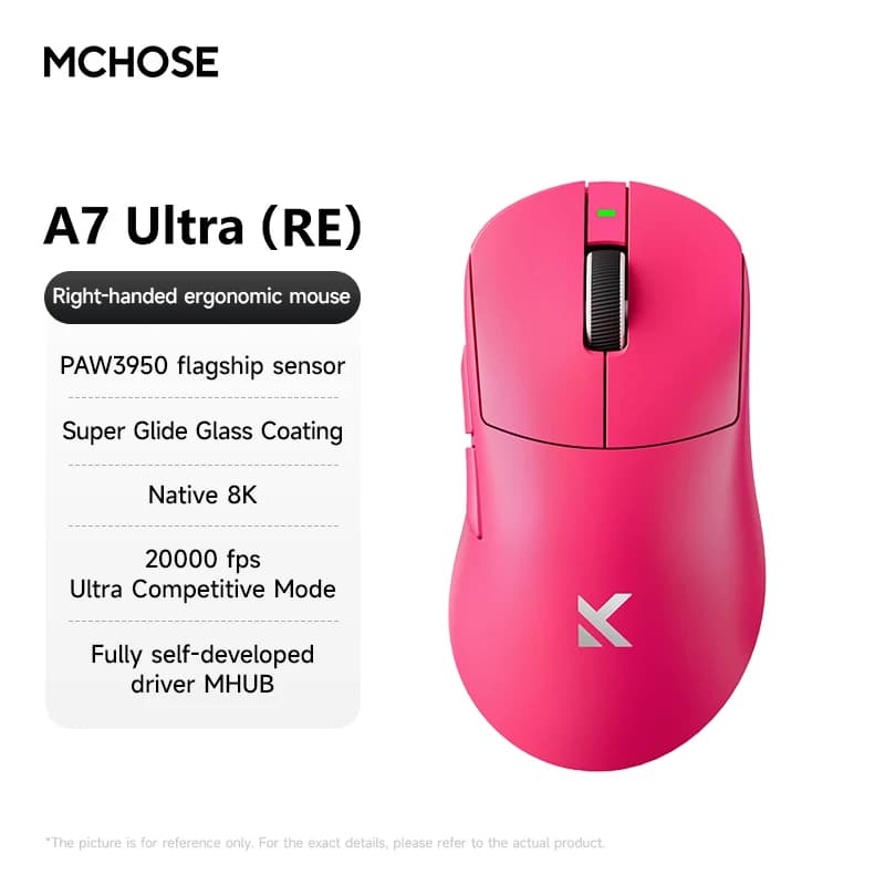 Souris de jeu MCHOSE A7 Ultra RE, design ergonomique, 8K 20000fps, 42000DPI, 750IPS, revêtement Supe