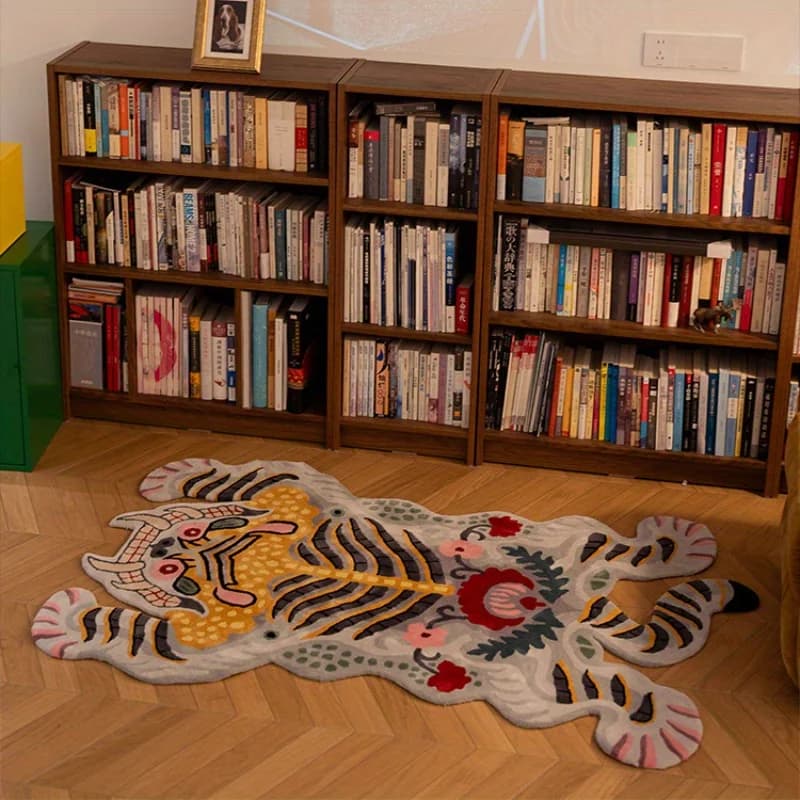 Faux tapis de zone de tigre d'imitation, de forme irrégulière, moelleux et doux, lavables, antidérap