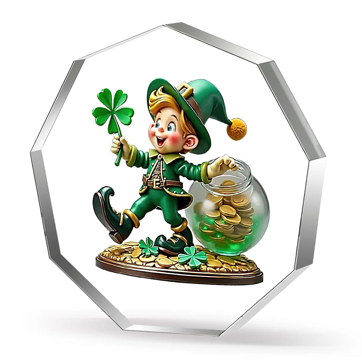 Décor acrylique du Léprechaun de la Saint-Patrick : trèfle à quatre feuilles et pot d'or, ornement p