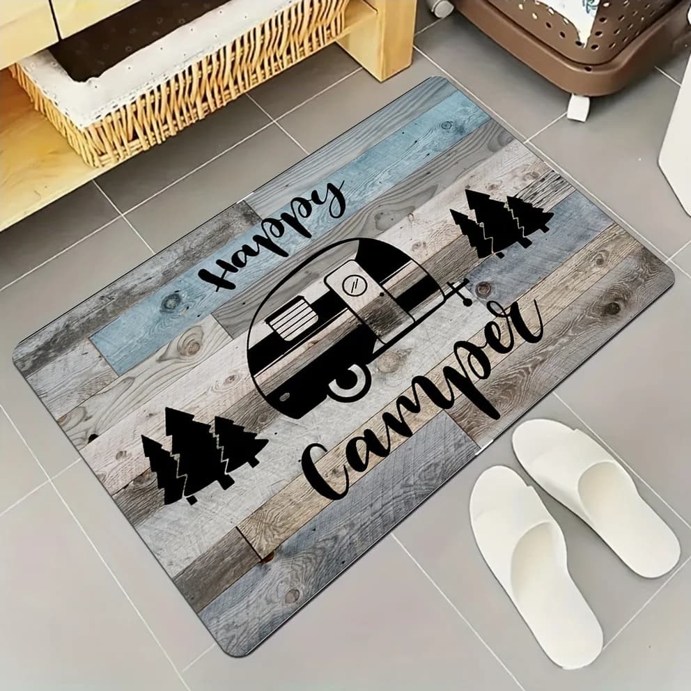 Tapis de couloir en forme de L en bois imprimé style vintage, motif RV, pour cuisine, salon, entrée,