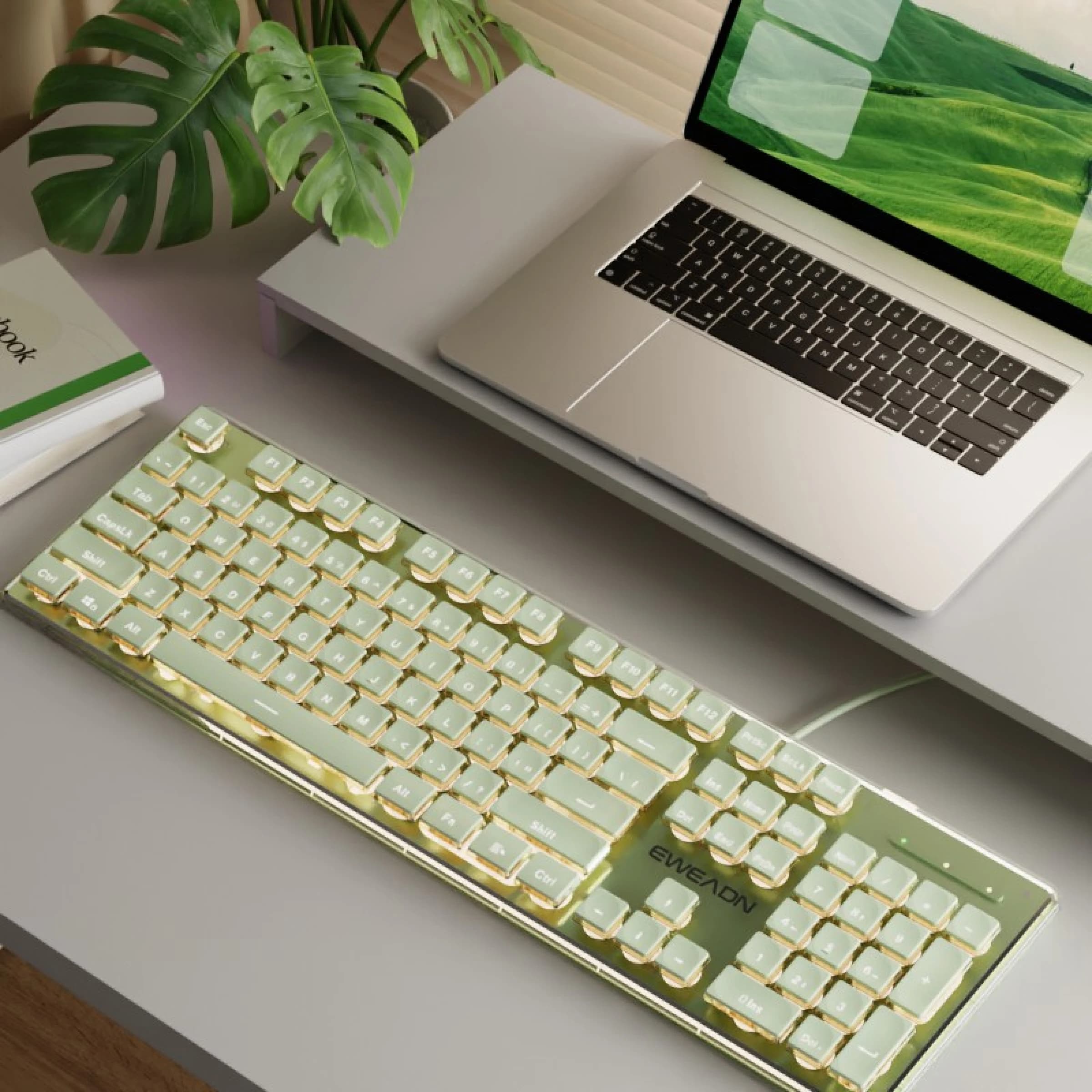 EWEADN Ensemble clavier et souris de jeu sans fil, 104 touches silencieuses, rétroéclairage, panneau