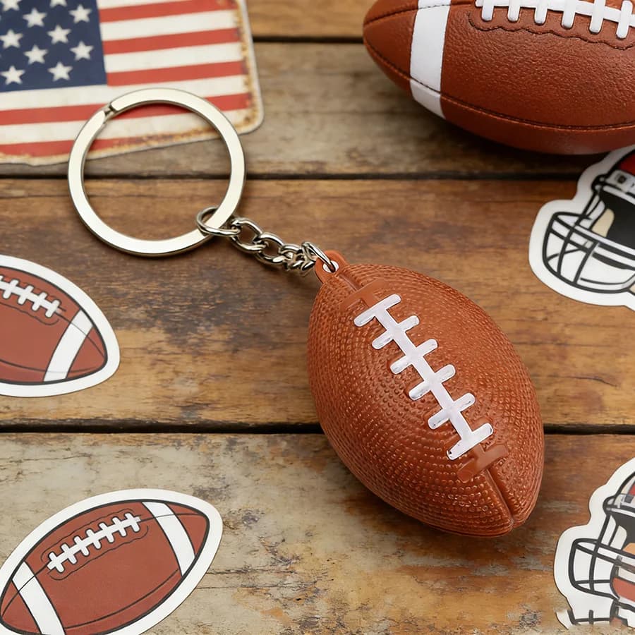 Porte-clés unisexe à chaîne avec pendentifs en verre sur le thème des ballons de sport (football, ba