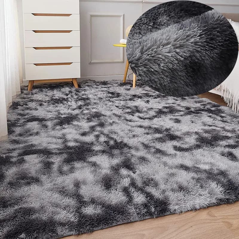 Tapis Shag Area pour salon Tapis en peluche noir Tapis de chambre intérieure Tapis doux et moelleux 