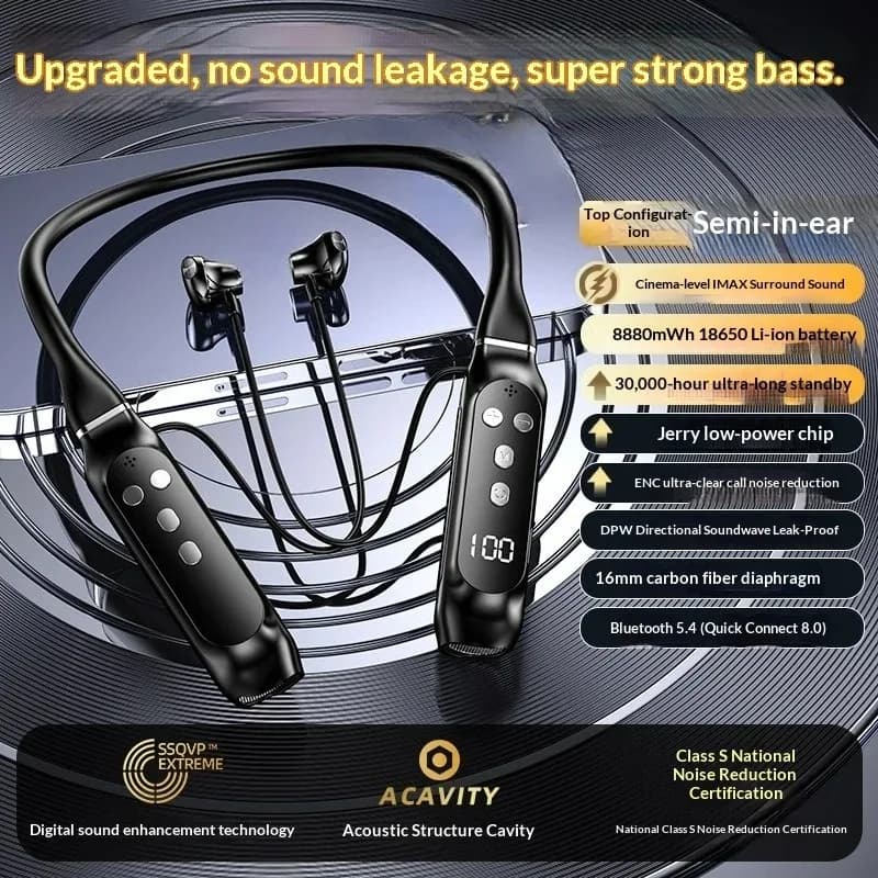 Écouteurs sans fil à porter autour du cou, haute qualité sonore, audio sans perte, autonomie ultra-l